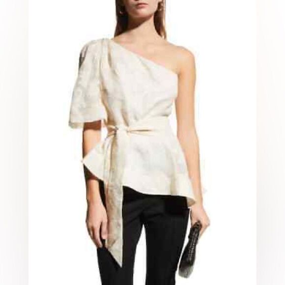 VERONICA BEARD Fete One-Shoulder Coupé Silk Top in ECRU Size 8 - Picture 2 of 7